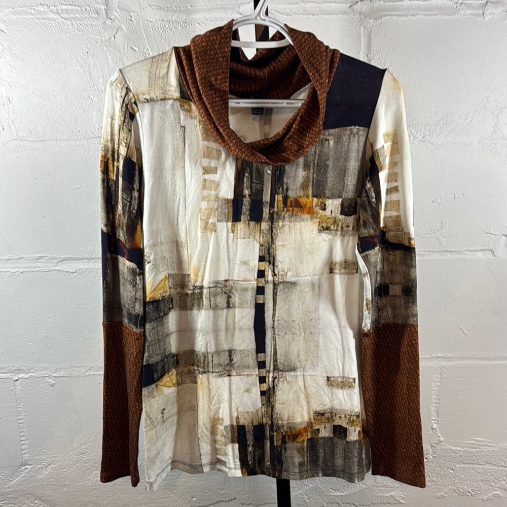 Luukaa Orenji size‎ 4 Cowl Neck Long Sleeve Multicolor Long Sleeve Top